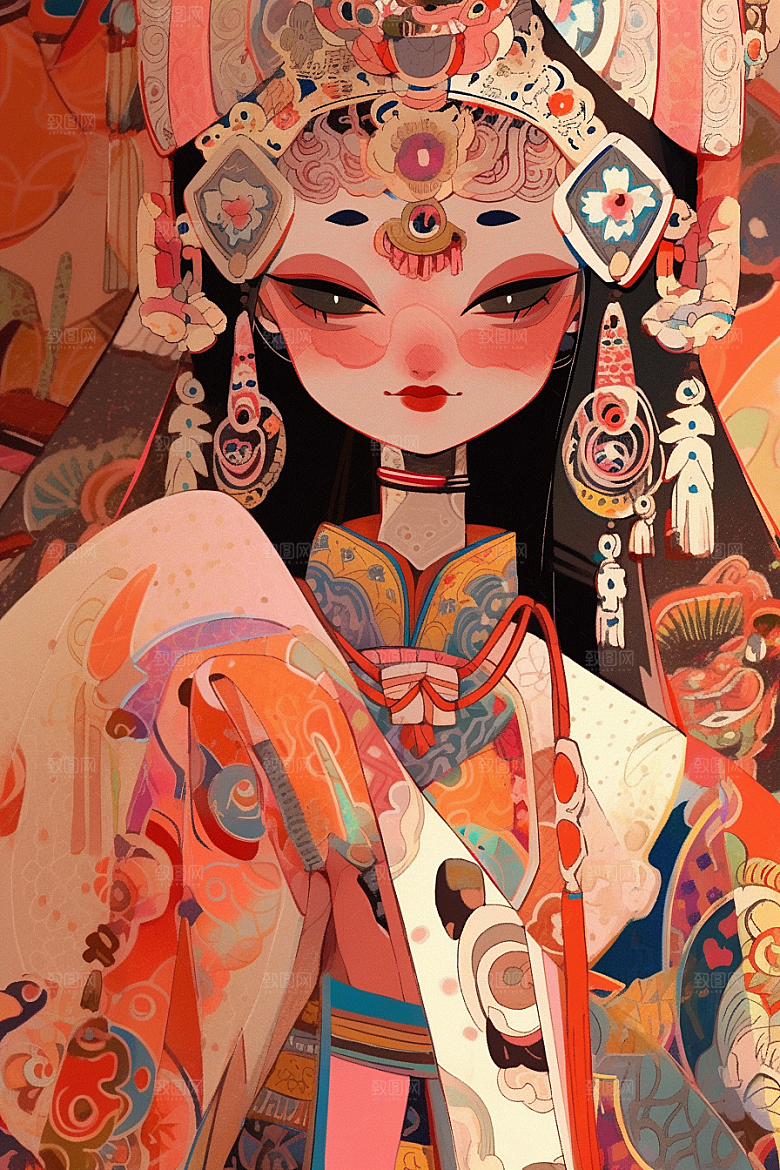 京剧女孩国粹中式插画