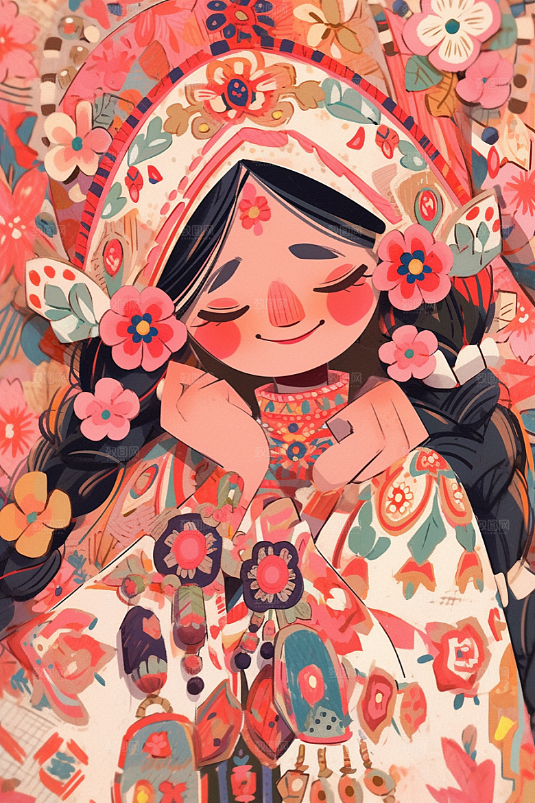 京剧女孩中国风传统风格插画