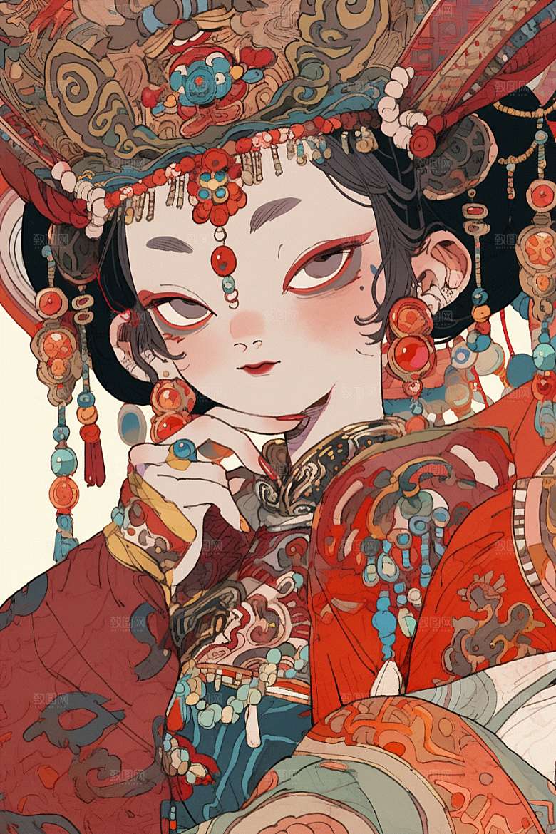 京剧女孩手绘中式插画