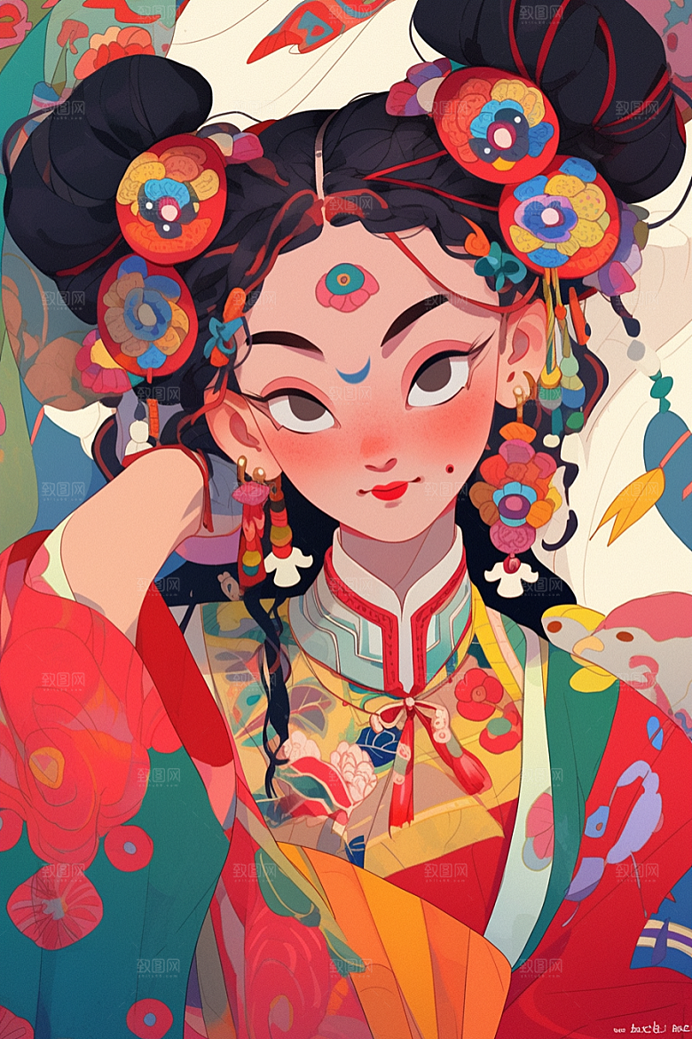 京剧女孩戏曲扮相插画