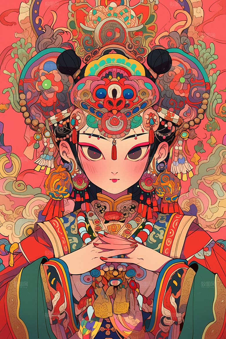 京剧女孩国粹中式插画