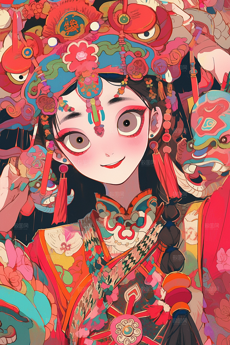 京剧女孩中式国粹插画