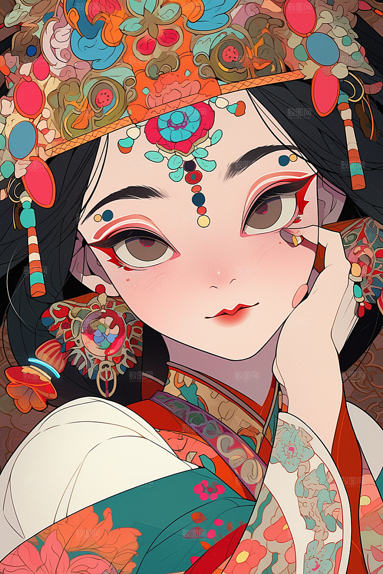 京剧女孩国潮手绘插画