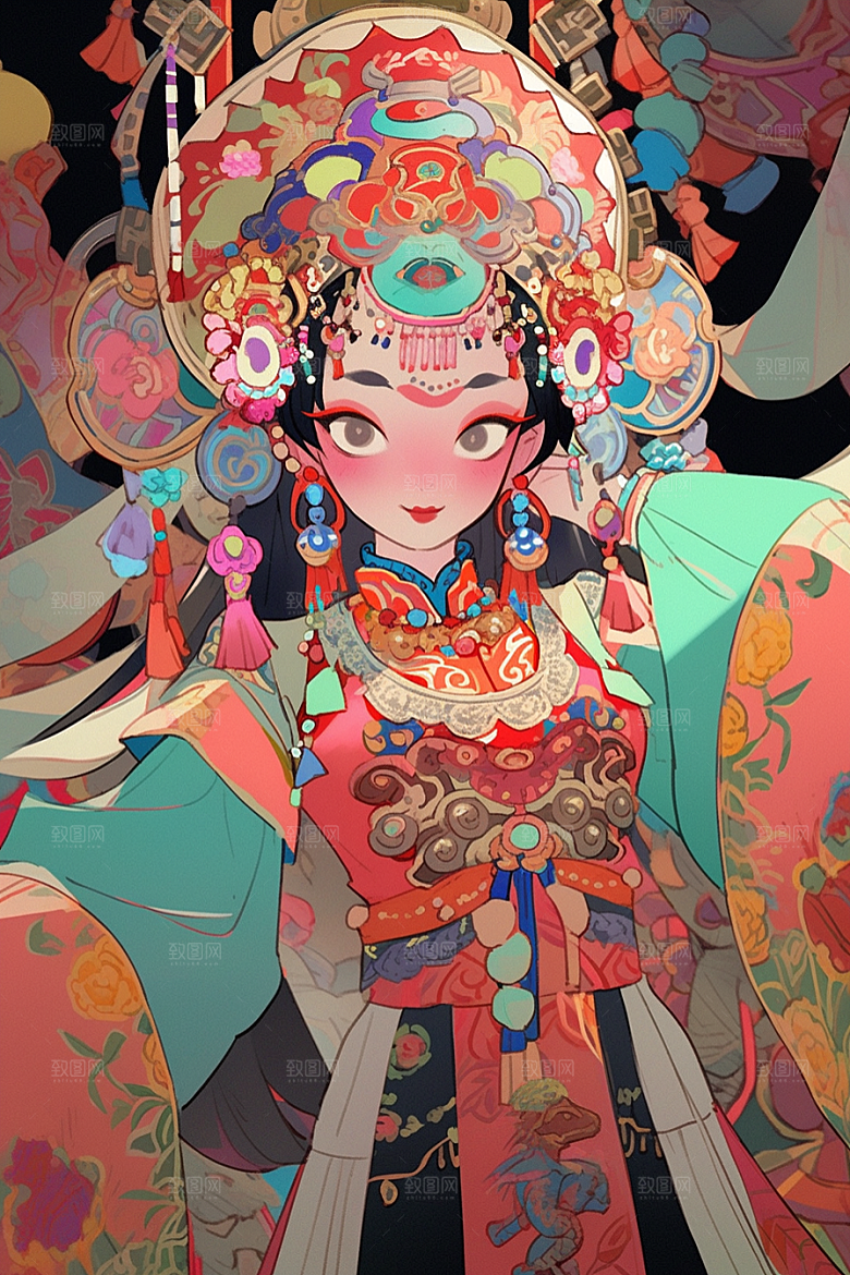 京剧女孩戏剧手绘插画