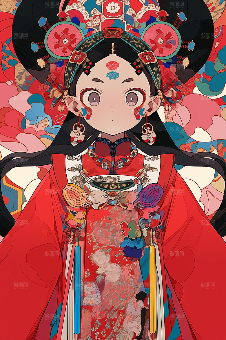 京剧女孩国潮手绘插画