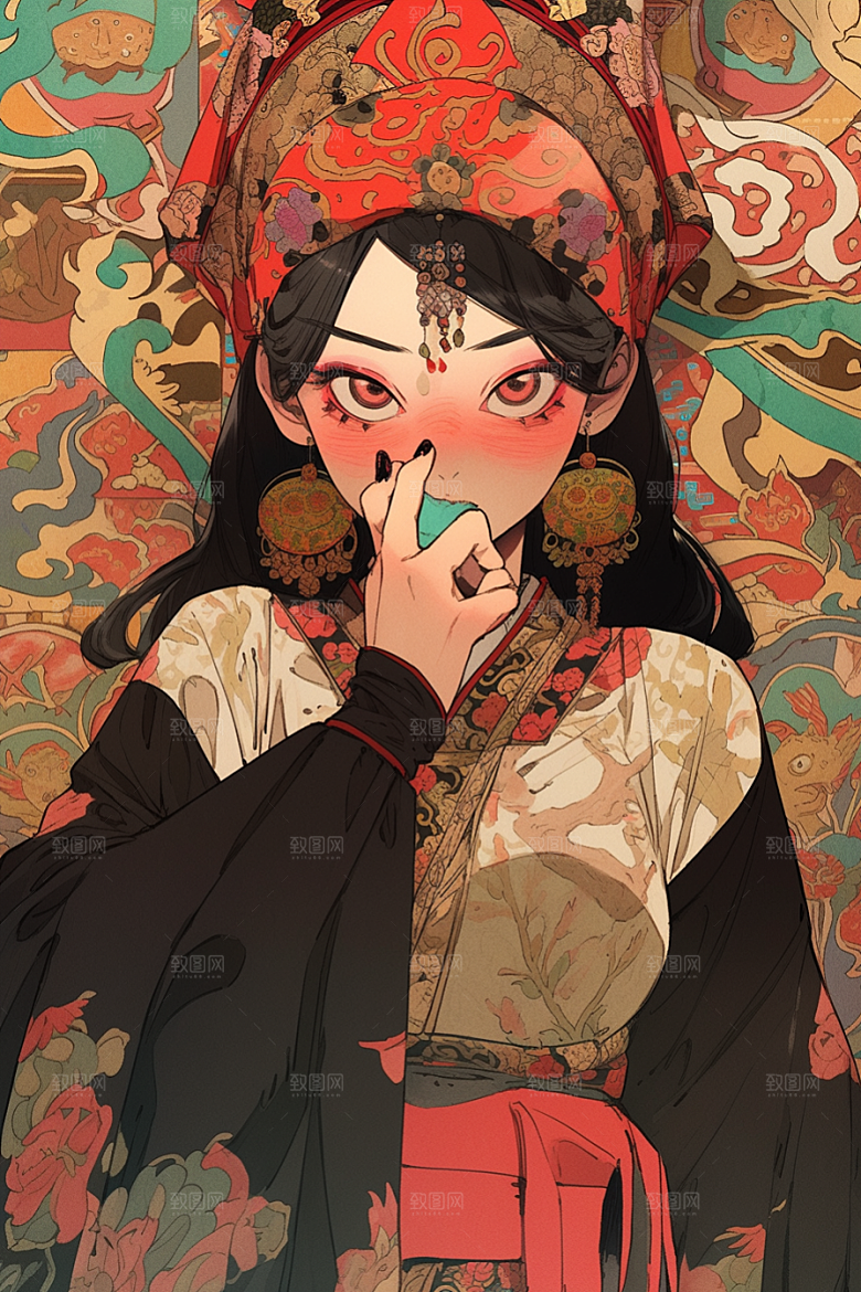 京剧女孩国潮传统风格插画