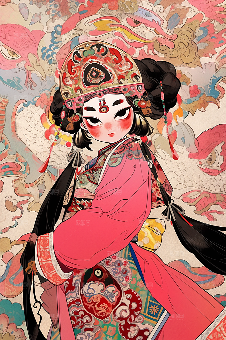 京剧女孩中国风中式插画