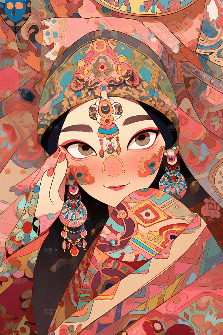 京剧女孩扮相国潮插画