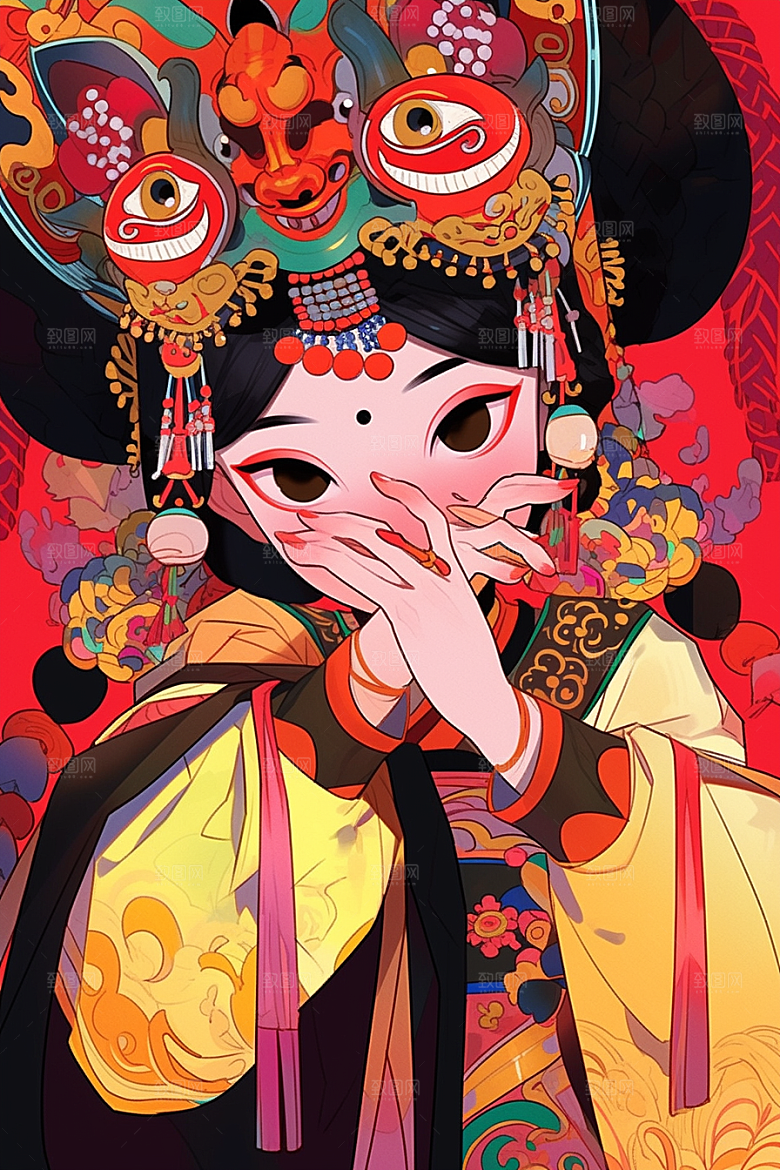 京剧女孩国粹中国风插画