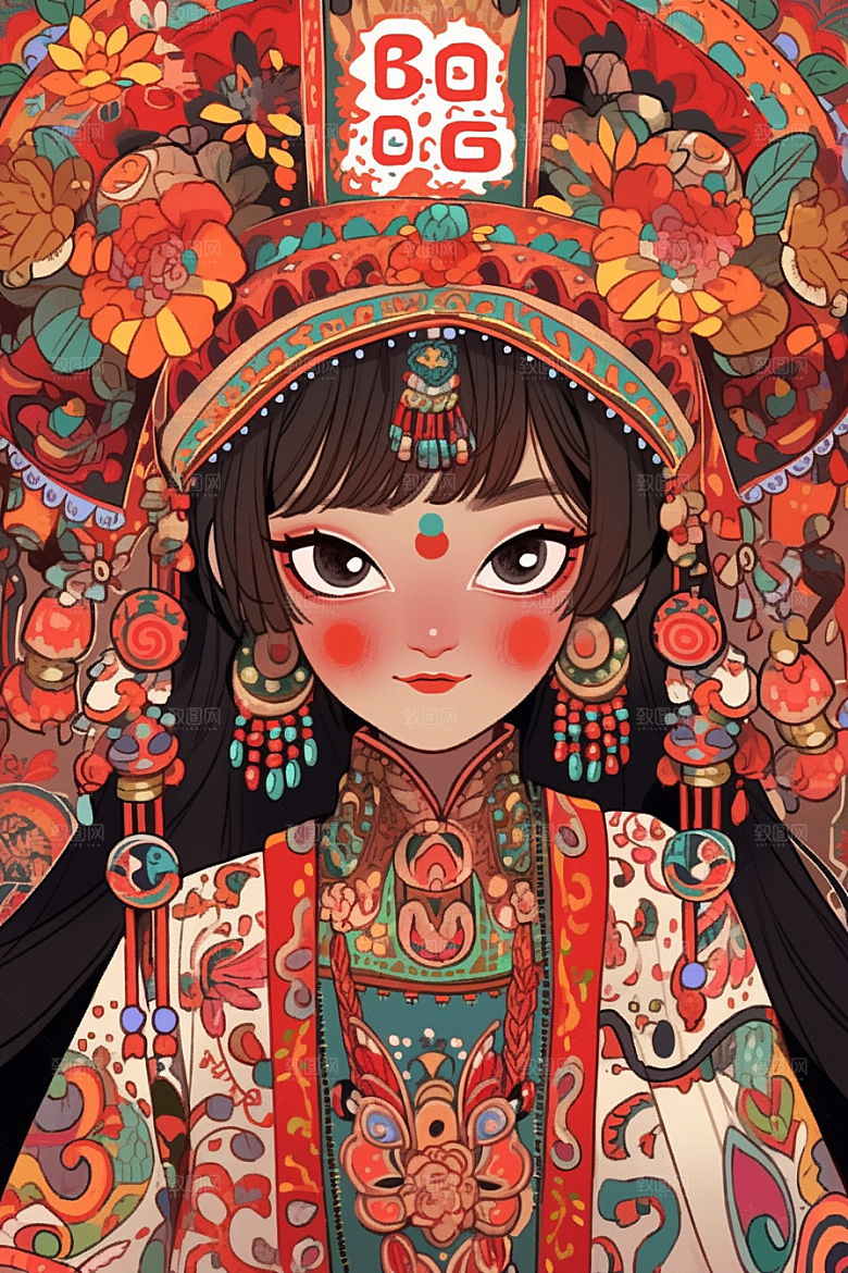 京剧女孩国潮中式插画