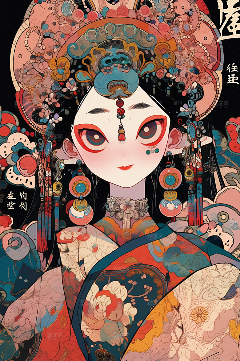 京剧女孩传统风格国潮插画