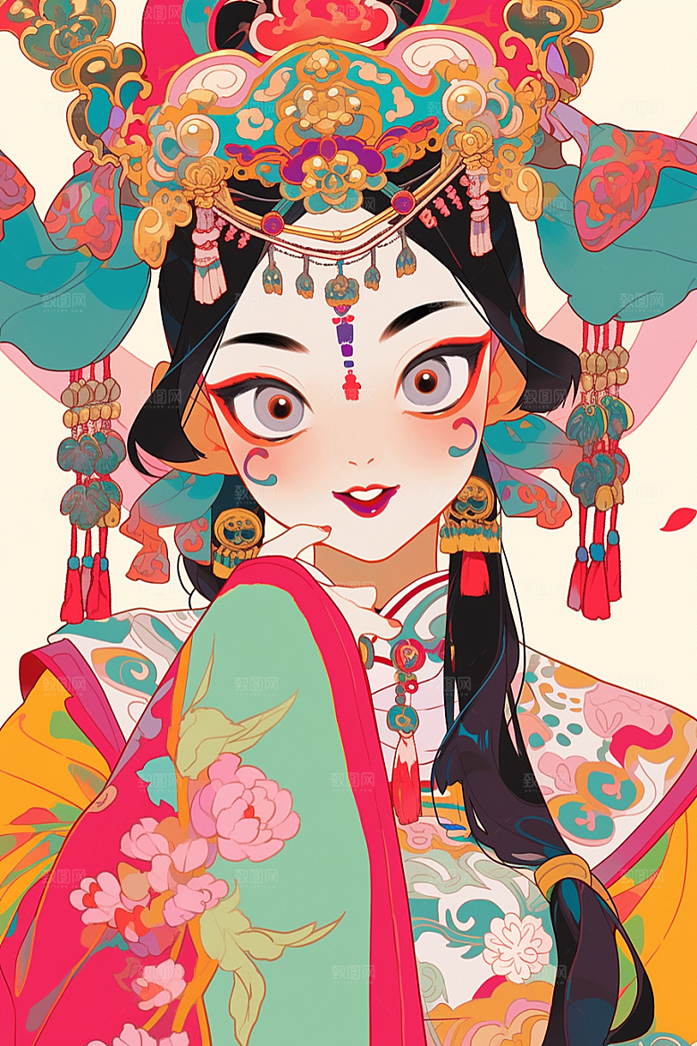 京剧女孩中式国粹插画