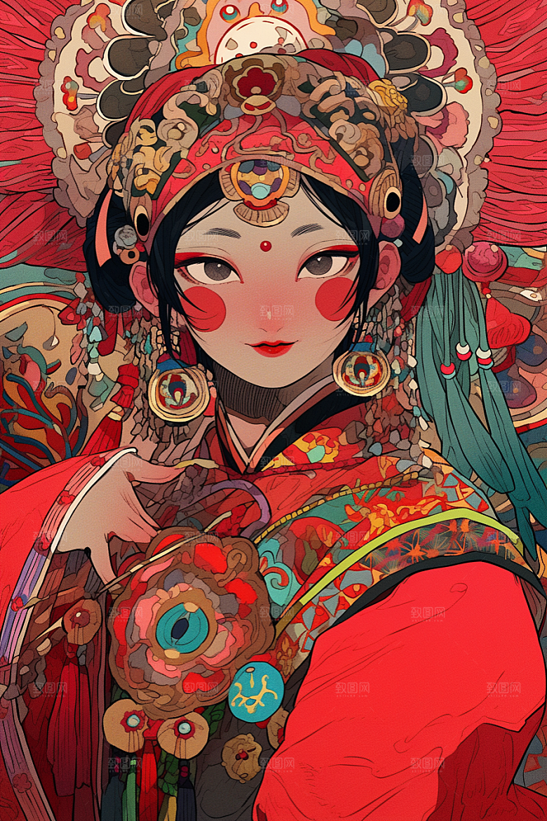 京剧女孩传统风格国粹插画