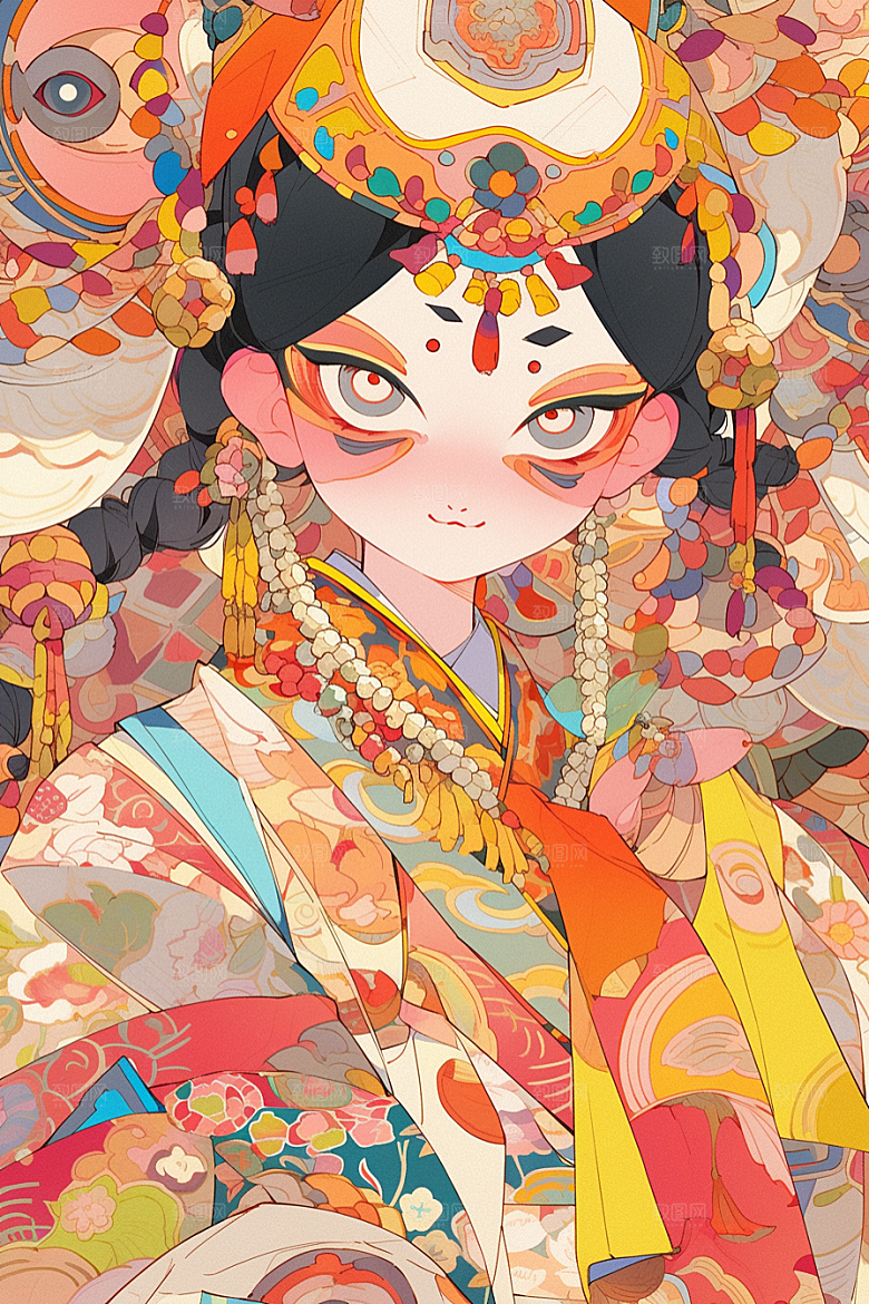 京剧女孩戏剧手绘插画