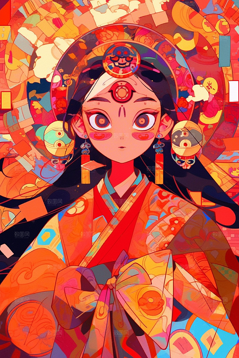 京剧女孩中国风传统风格插画
