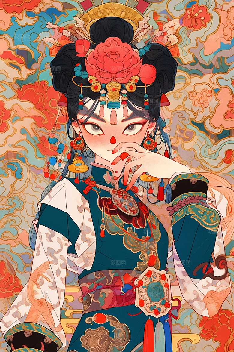 京剧女孩扮相戏曲插画
