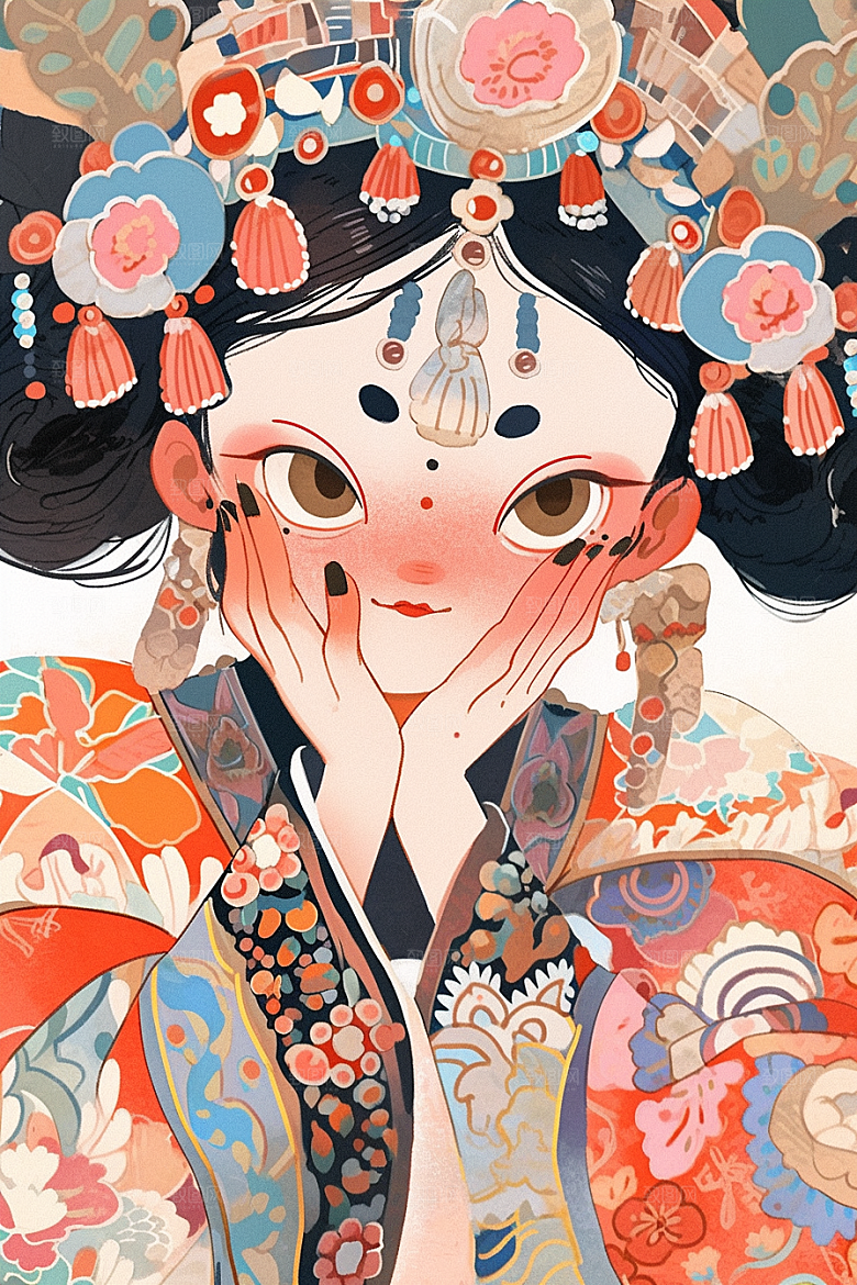 京剧女孩国粹中式插画