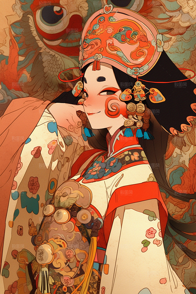 京剧女孩国粹中式插画