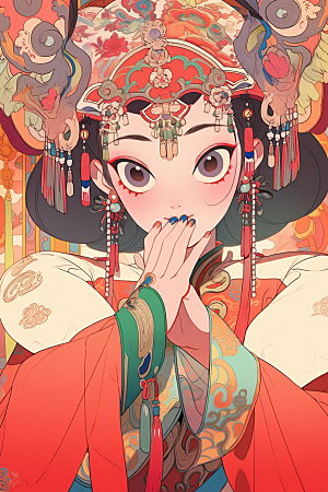 京剧女孩戏剧扮相插画