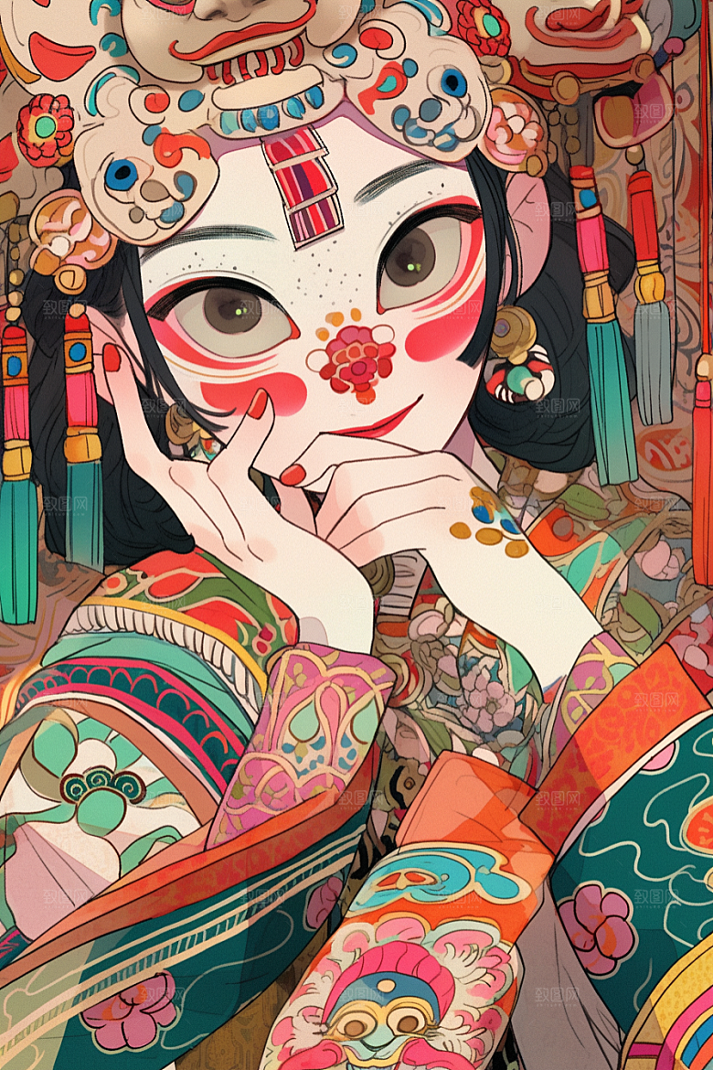 京剧女孩国粹手绘插画