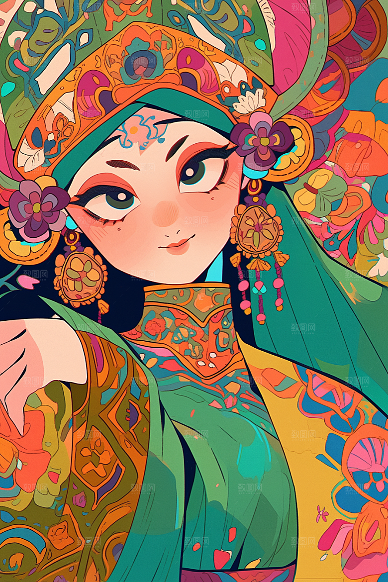 京剧女孩中式国潮插画
