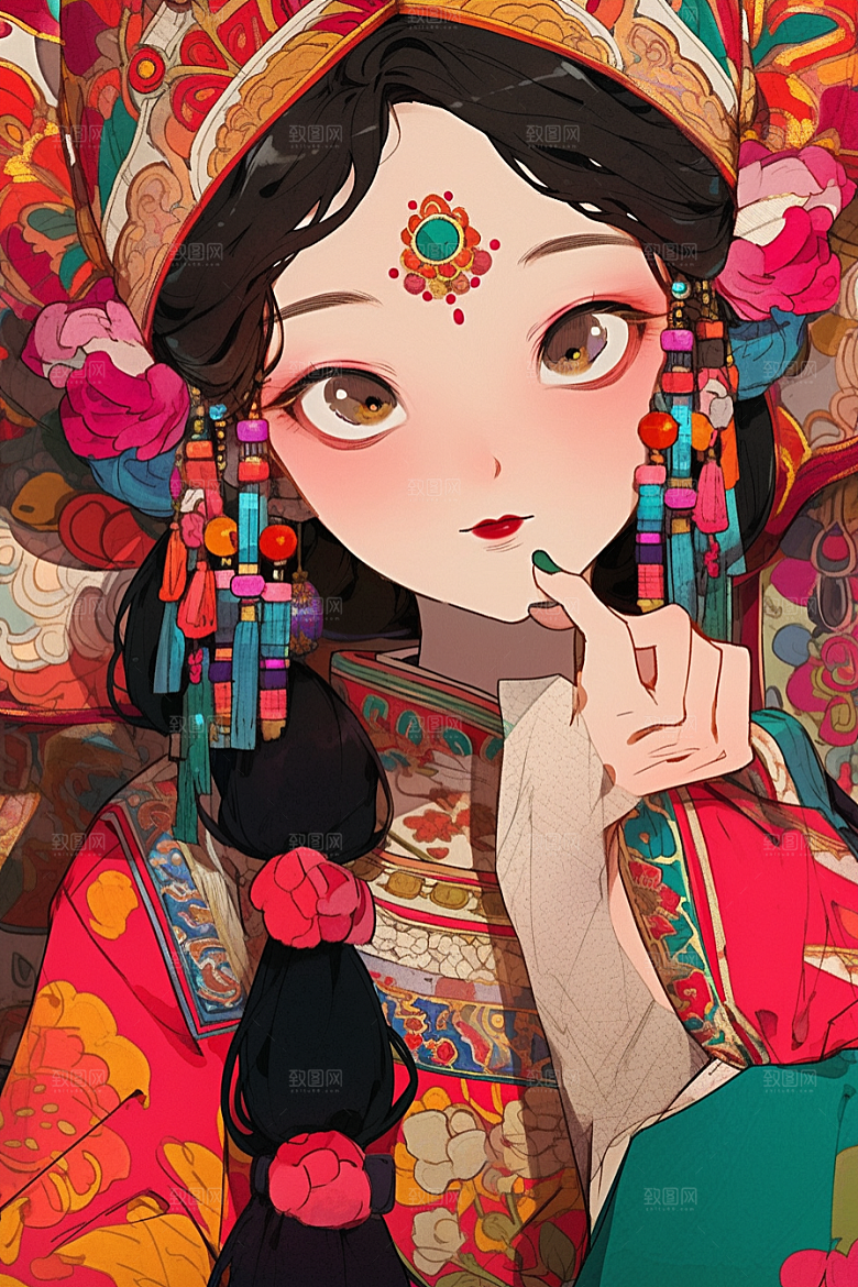 京剧女孩中国风传统风格插画