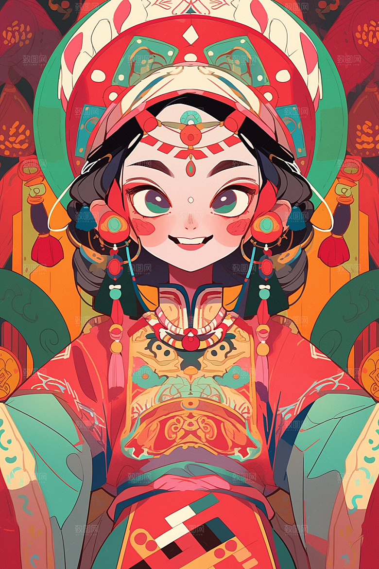 京剧女孩传统风格中国风插画