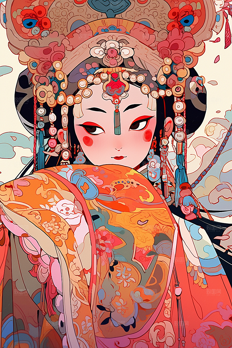 京剧女孩传统风格国粹插画