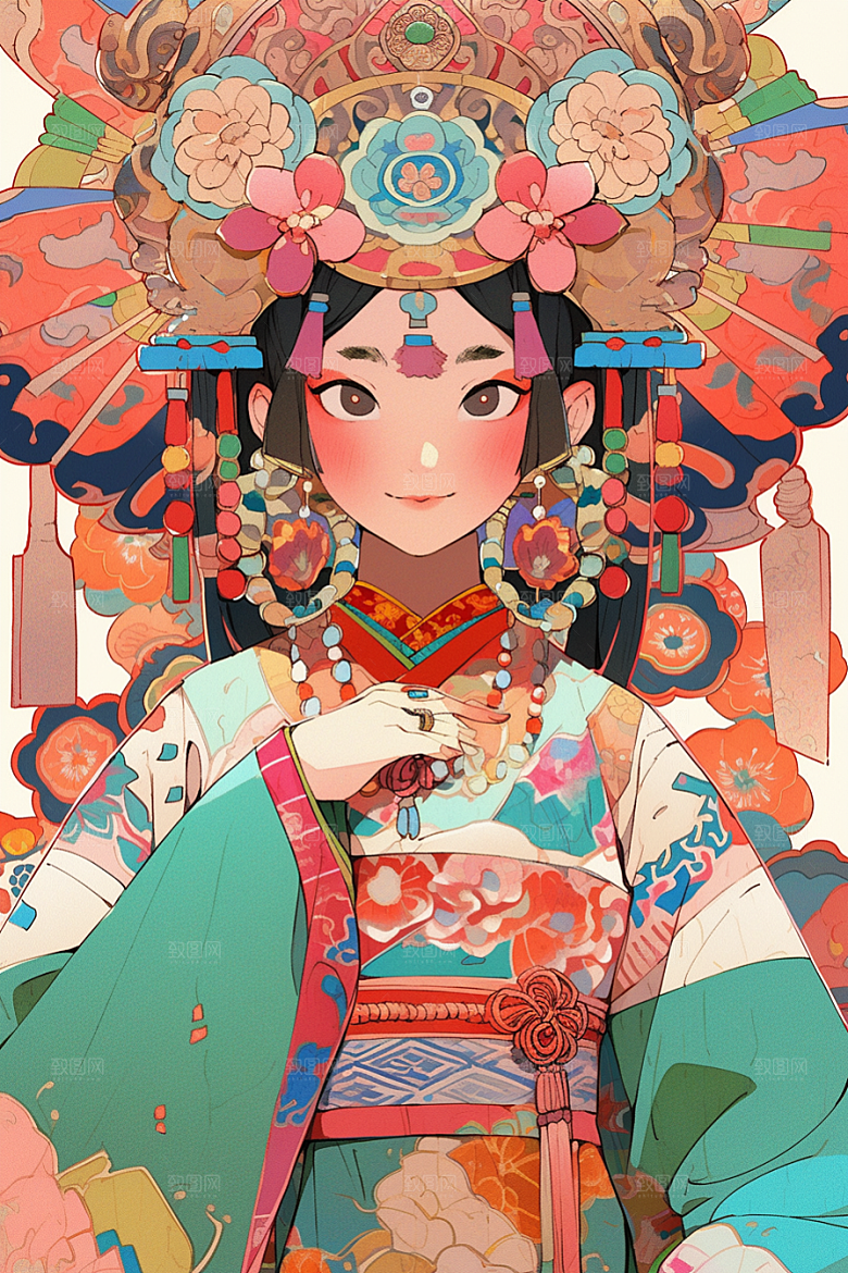 京剧女孩国潮中国风插画