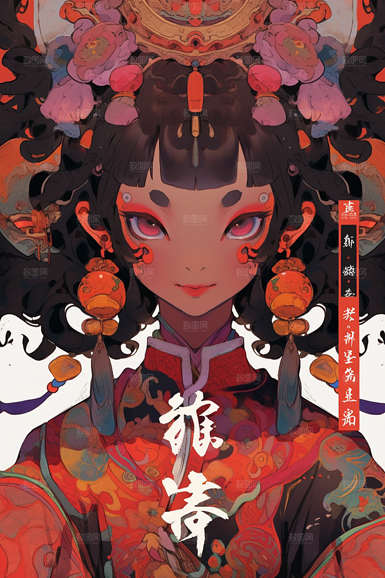 京剧女孩中式中国风插画