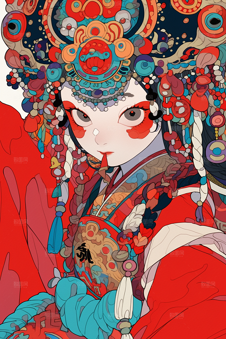 京剧女孩国粹戏剧插画