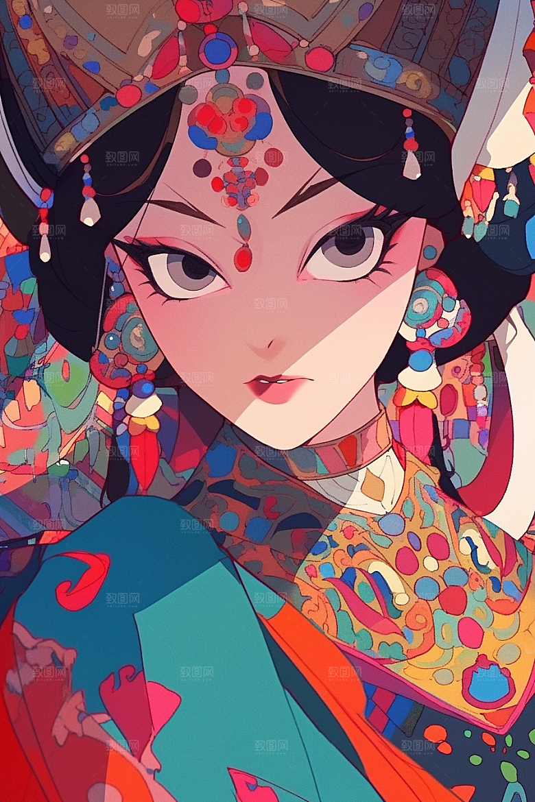 京剧女孩中式手绘插画