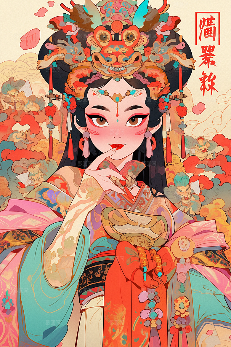 京剧女孩戏剧中式插画