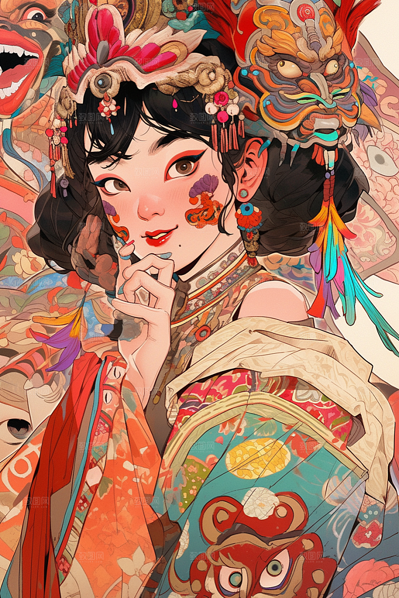 京剧女孩国粹国潮插画
