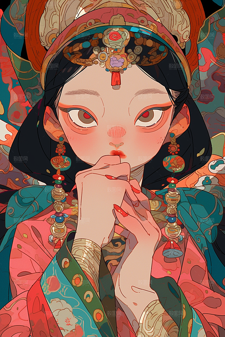 京剧女孩手绘国潮插画