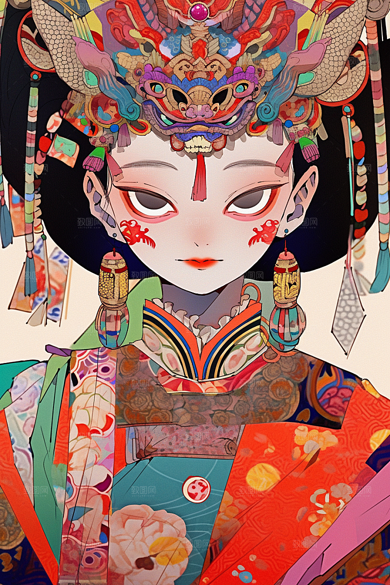 京剧女孩传统风格国粹插画
