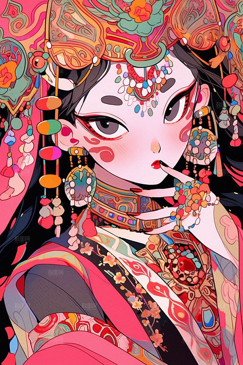 京剧女孩扮相国潮插画