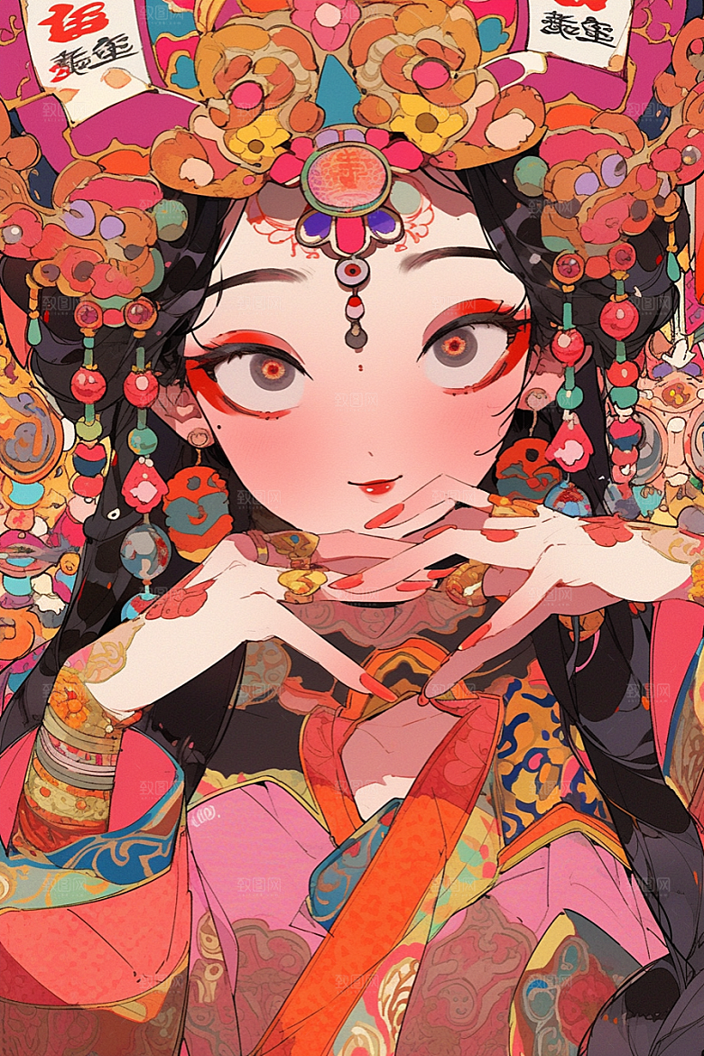 京剧女孩扮相手绘插画