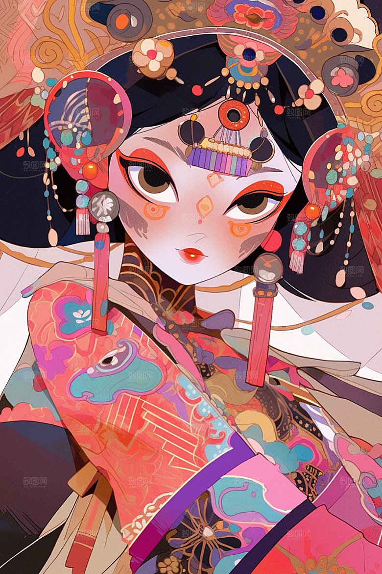 京剧女孩传统风格戏曲插画