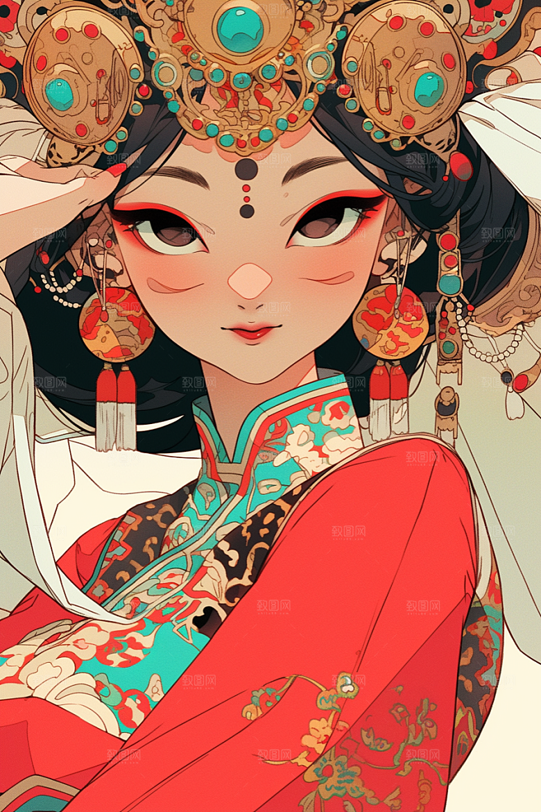 京剧女孩国潮中国风插画