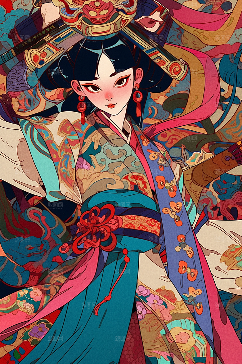 京剧女孩戏剧国潮插画