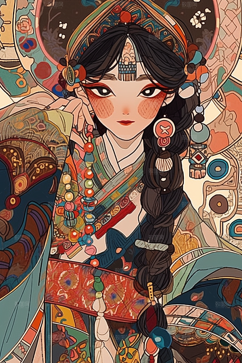 京剧女孩中国风手绘插画