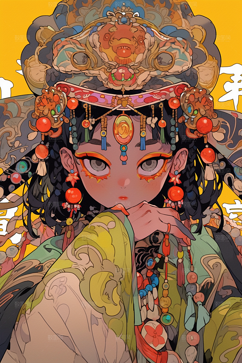 京剧女孩中式手绘插画