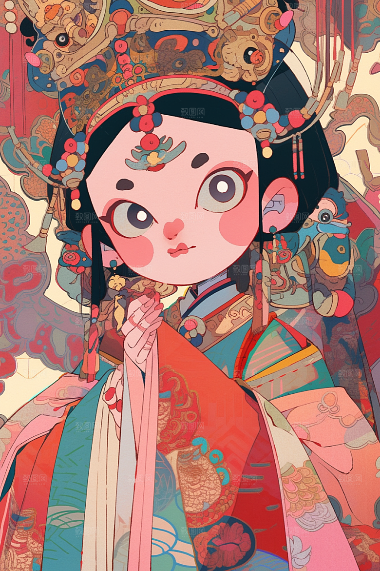 京剧女孩手绘戏剧插画