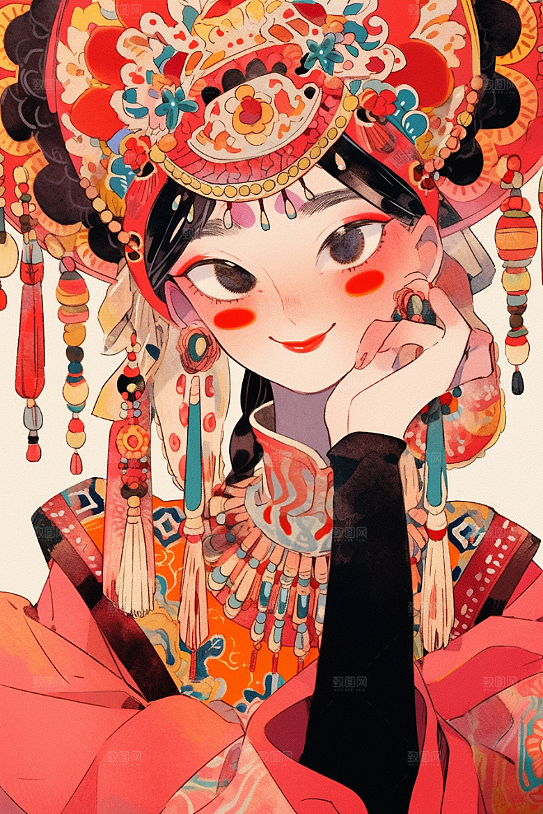 京剧女孩中式国潮插画