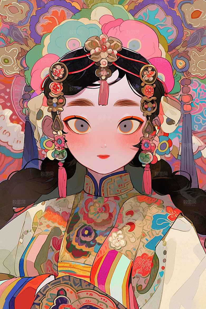 京剧女孩中国风手绘插画