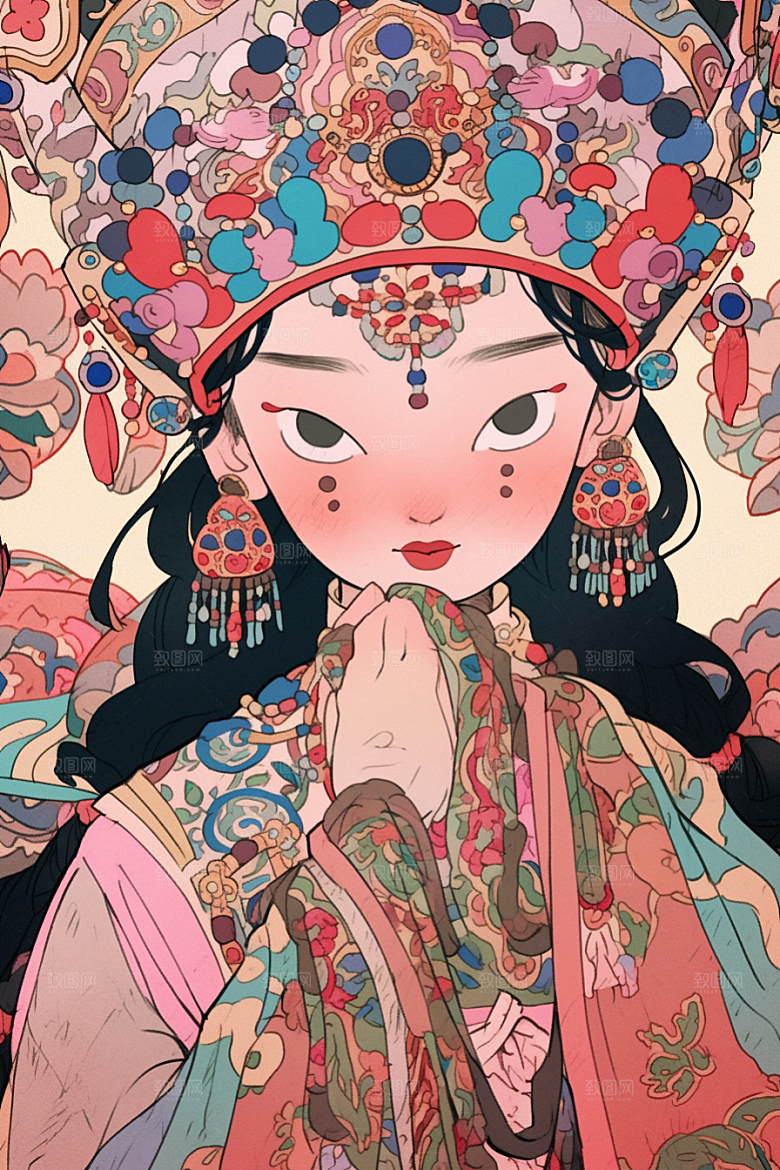 京剧女孩戏剧传统风格插画