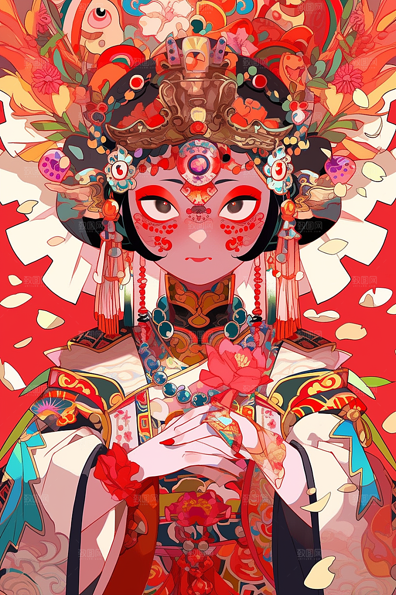 京剧女孩手绘国潮插画