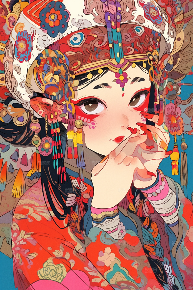 京剧女孩传统风格中式插画
