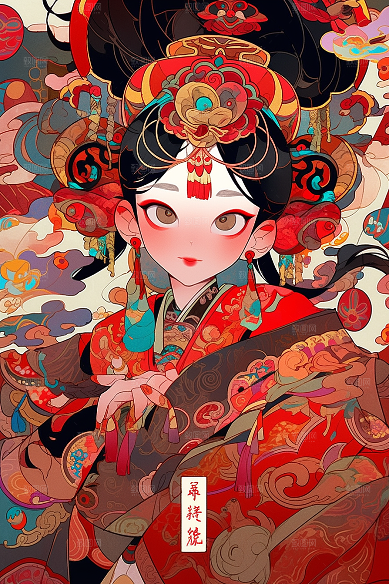 京剧女孩戏剧传统风格插画
